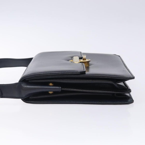 GUCCI Shoulder Bag Leather Navy Gold Auth fm4794