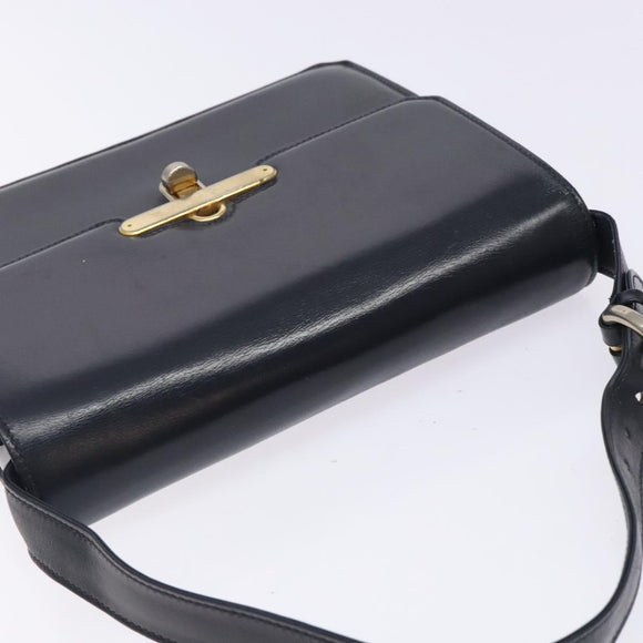 GUCCI Shoulder Bag Leather Navy Gold Auth fm4794