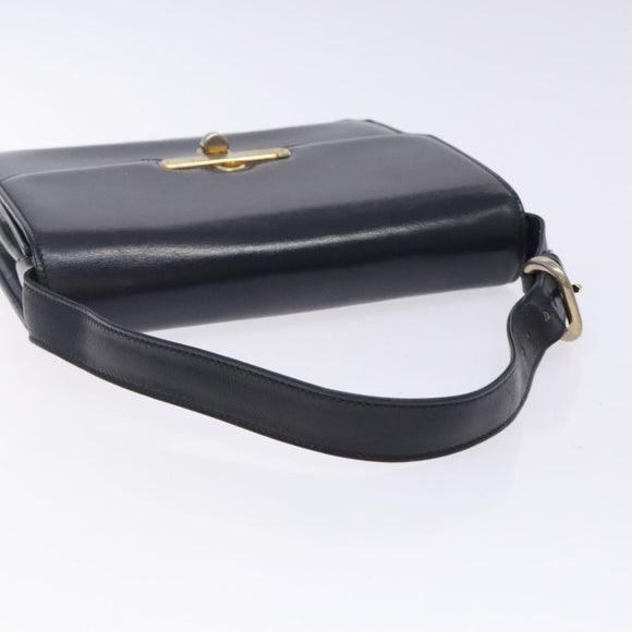 GUCCI Shoulder Bag Leather Navy Gold Auth fm4794