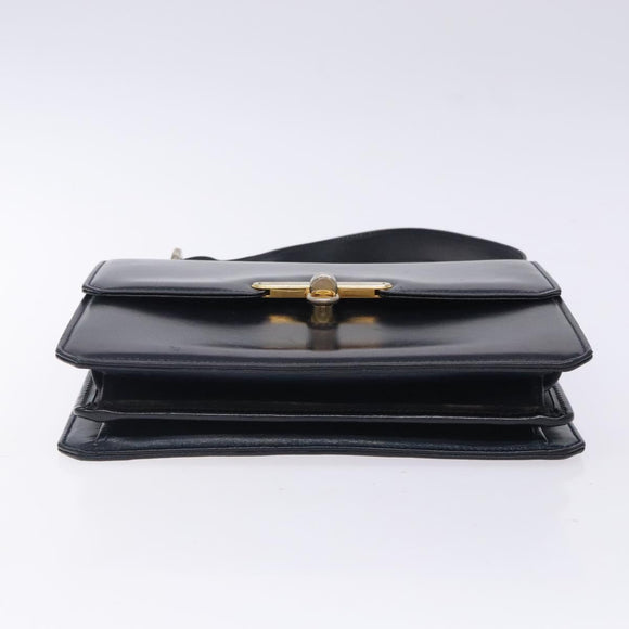 GUCCI Shoulder Bag Leather Navy Gold Auth fm4794
