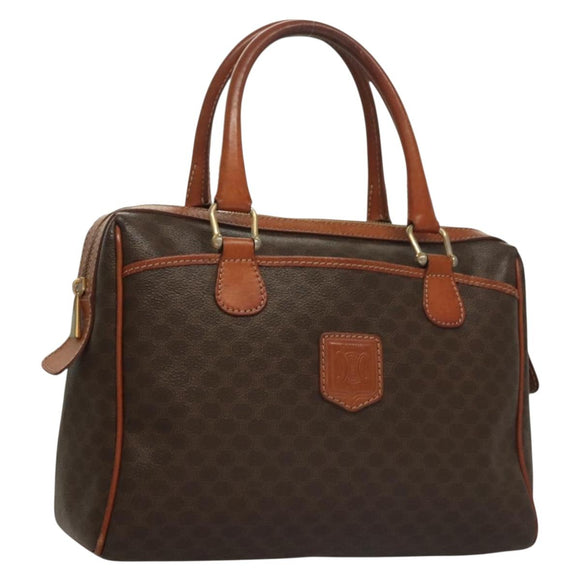 CELINE Macadam Canvas Hand Bag PVC Leather Brown Gold Auth fm4799