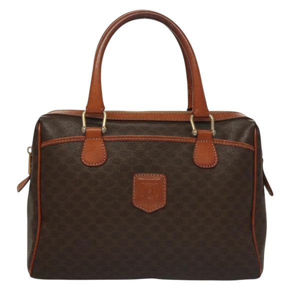 CELINE Macadam Canvas Hand Bag PVC Leather Brown Gold Auth fm4799