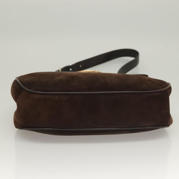 GUCCI Shoulder Bag Suede Brown Gold Auth fm4812