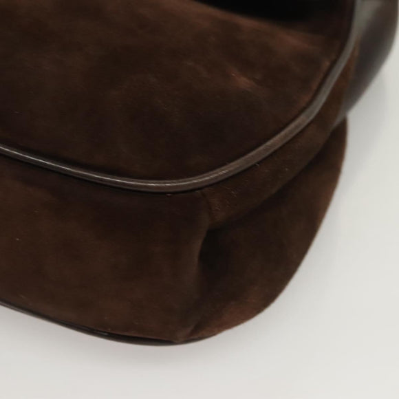 GUCCI Shoulder Bag Suede Brown Gold Auth fm4812