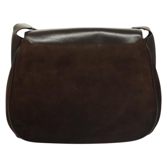 GUCCI Shoulder Bag Suede Brown Gold Auth fm4812