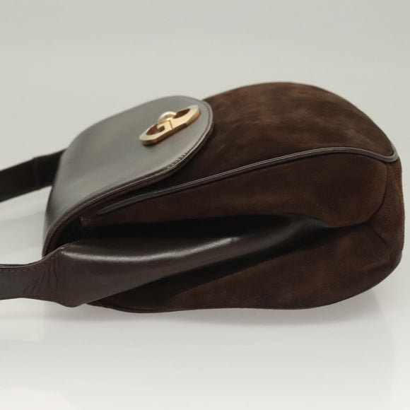 GUCCI Shoulder Bag Suede Brown Gold Auth fm4812