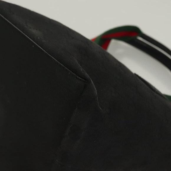 GUCCI GG Canvas Web Sherry Line Tote Bag Black Silver 131228 Auth fm4817