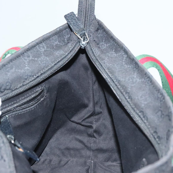 GUCCI GG Canvas Web Sherry Line Tote Bag Black Silver 131228 Auth fm4817