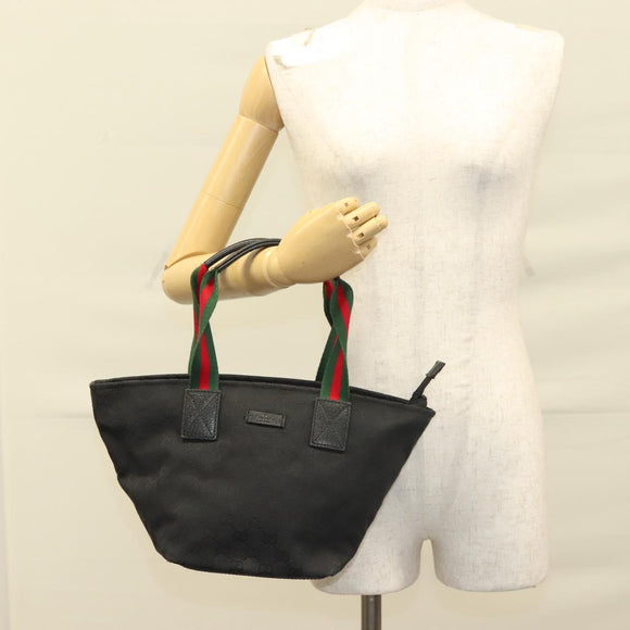 GUCCI GG Canvas Web Sherry Line Tote Bag Black Silver 131228 Auth fm4817