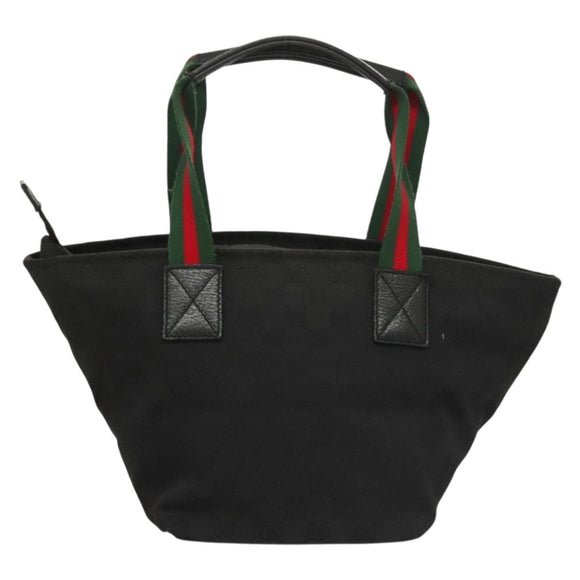 GUCCI GG Canvas Web Sherry Line Tote Bag Black Silver 131228 Auth fm4817