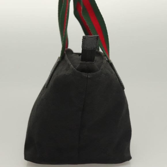 GUCCI GG Canvas Web Sherry Line Tote Bag Black Silver 131228 Auth fm4817