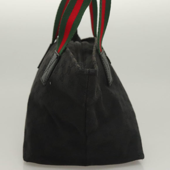 GUCCI GG Canvas Web Sherry Line Tote Bag Black Silver 131228 Auth fm4817
