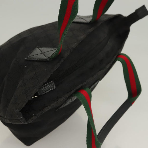 GUCCI GG Canvas Web Sherry Line Tragetasche Schwarz Silber 131228 Auth fm4817