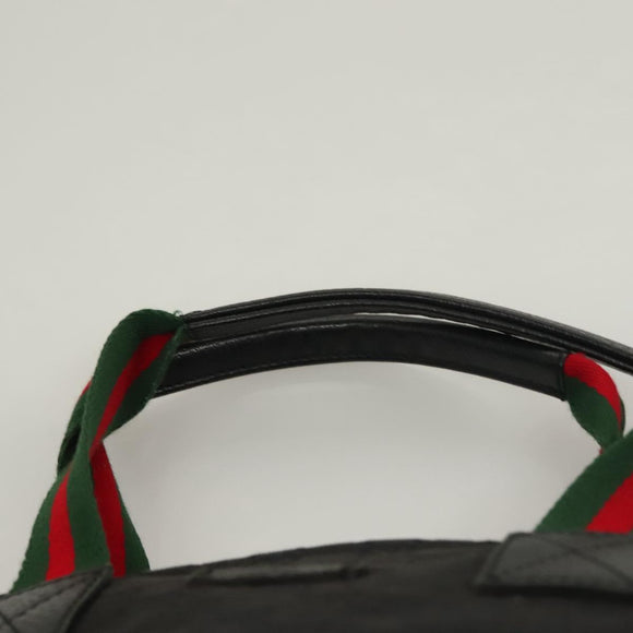 GUCCI GG Canvas Web Sherry Line Tote Bag Black Silver 131228 Auth fm4817