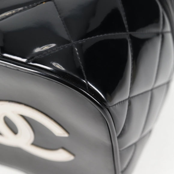 CHANEL Matelasse Vanity Hand Bag Patent leather Black Gold CC Auth fm4820V