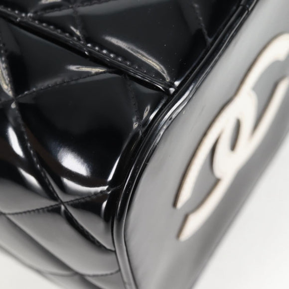 CHANEL Matelasse Vanity Hand Bag Patent leather Black Gold CC Auth fm4820V