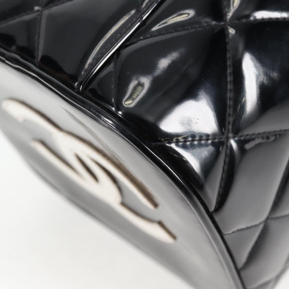 CHANEL Matelasse Vanity Hand Bag Patent leather Black Gold CC Auth fm4820V