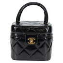 CHANEL Matelasse Vanity Hand Bag Patent leather Black Gold CC Auth fm4820V-13