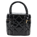 CHANEL Matelasse Vanity Hand Bag Patent leather Black Gold CC Auth fm4820V-2