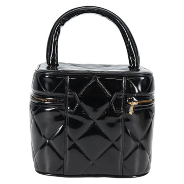 CHANEL Matelasse Vanity Hand Bag Patent leather Black Gold CC Auth fm4820V - 0