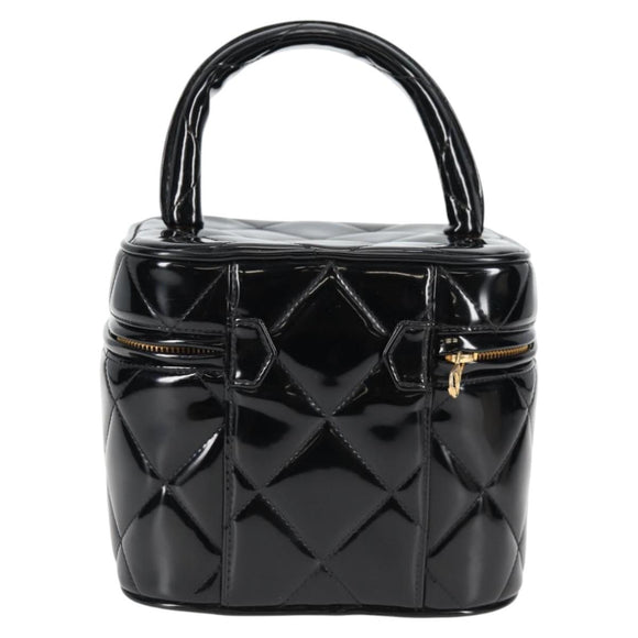 CHANEL Matelasse Vanity Hand Bag Patent leather Black Gold CC Auth fm4820V