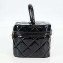 CHANEL Matelasse Vanity Hand Bag Patent leather Black Gold CC Auth fm4820V-3