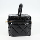 CHANEL Matelasse Vanity Hand Bag Patent leather Black Gold CC Auth fm4820V-4