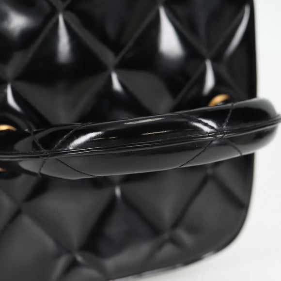 CHANEL Matelasse Vanity Hand Bag Patent leather Black Gold CC Auth fm4820V