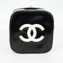 CHANEL Matelasse Vanity Hand Bag Patent leather Black Gold CC Auth fm4820V-5