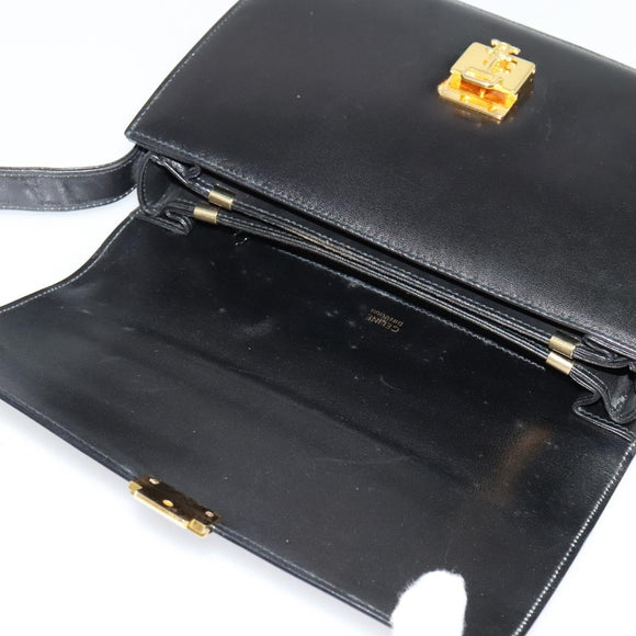 CELINE Shoulder Bag Leather Black Gold Auth fm4822
