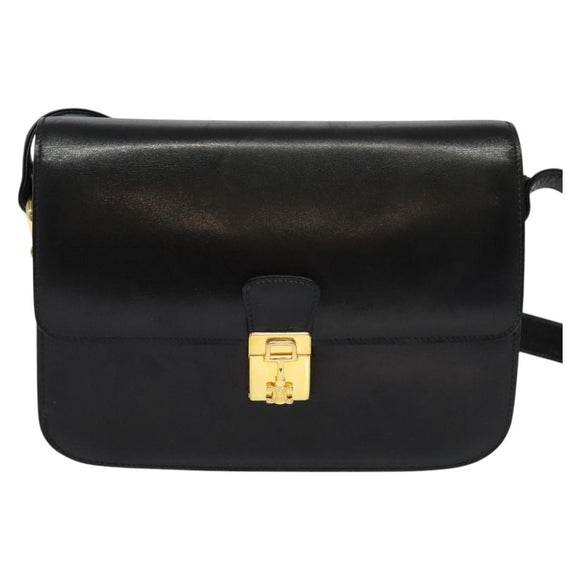 CELINE Shoulder Bag Leather Black Gold Auth fm4822