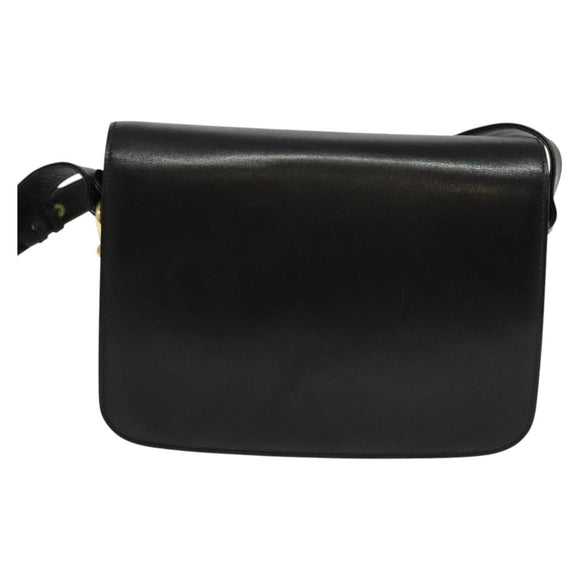 CELINE Shoulder Bag Leather Black Gold Auth fm4822