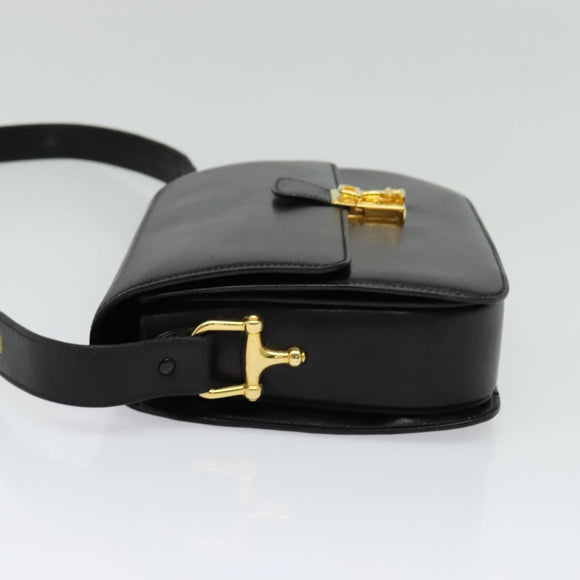 CELINE Shoulder Bag Leather Black Gold Auth fm4822