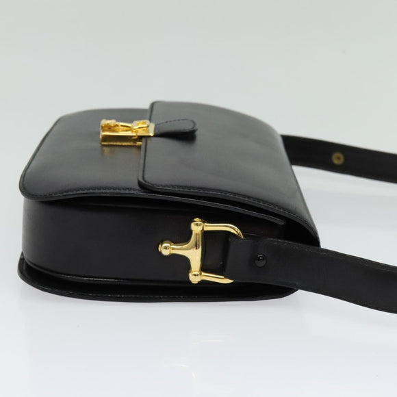 CELINE Shoulder Bag Leather Black Gold Auth fm4822