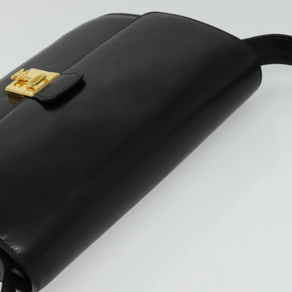CELINE Shoulder Bag Leather Black Gold Auth fm4822