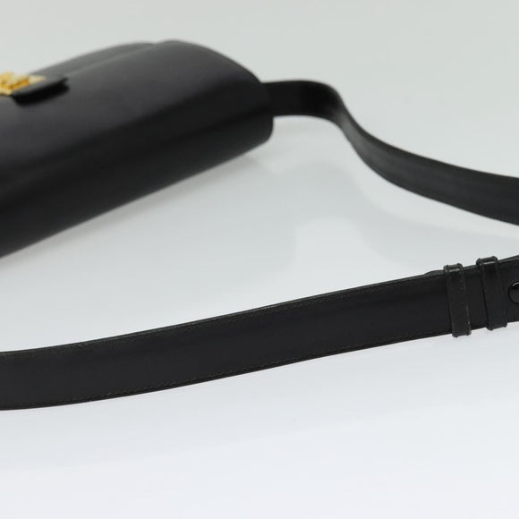 CELINE Shoulder Bag Leather Black Gold Auth fm4822