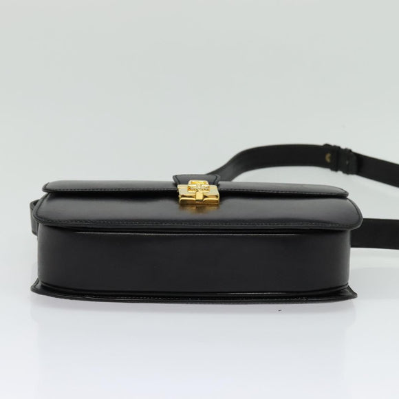 CELINE Shoulder Bag Leather Black Gold Auth fm4822