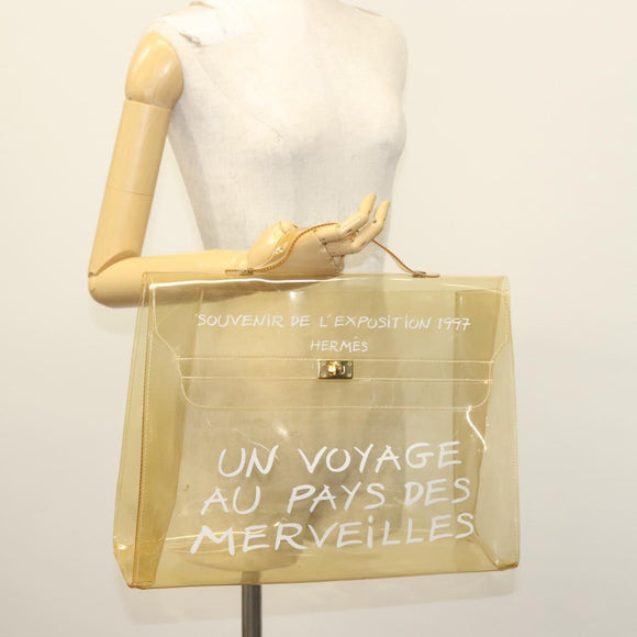 HERMES Vinyl Kelly Hand Bag Vinyl Clear Auth fm4824