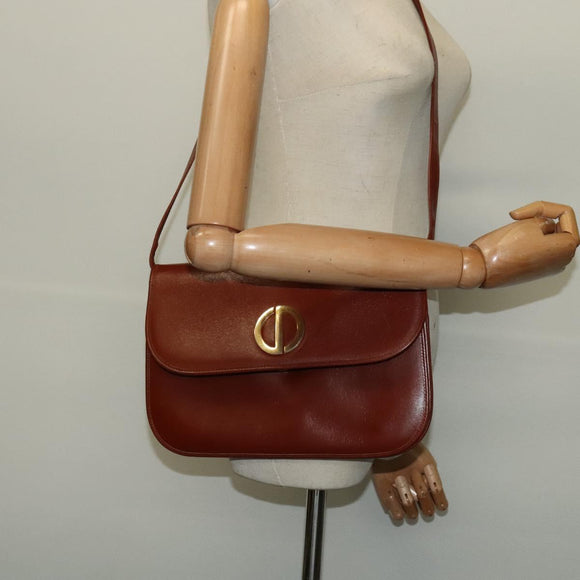 Christian Dior Shoulder Bag Leather Brown Gold Auth fm4829