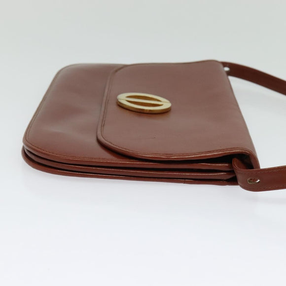 Christian Dior Shoulder Bag Leather Brown Gold Auth fm4829