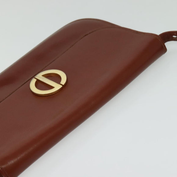 Christian Dior Shoulder Bag Leather Brown Gold Auth fm4829