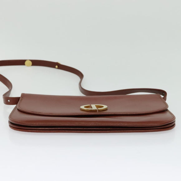 Christian Dior Shoulder Bag Leather Brown Gold Auth fm4829