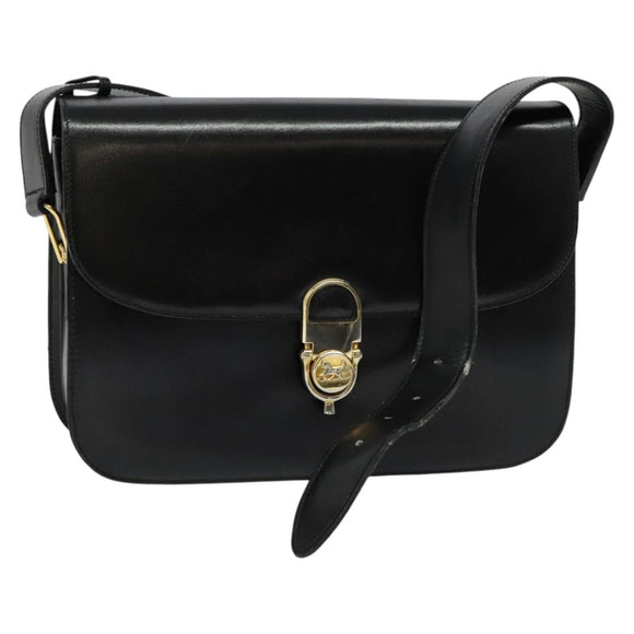 CELINE Shoulder Bag Leather Black Gold Auth fm4838