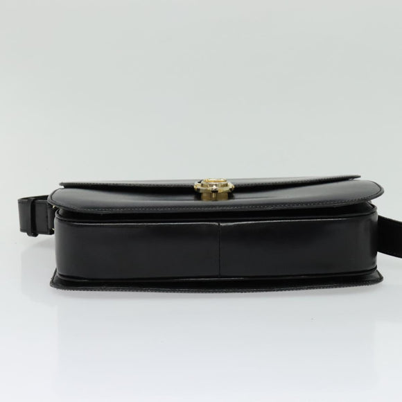 CELINE Shoulder Bag Leather Black Gold Auth fm4838