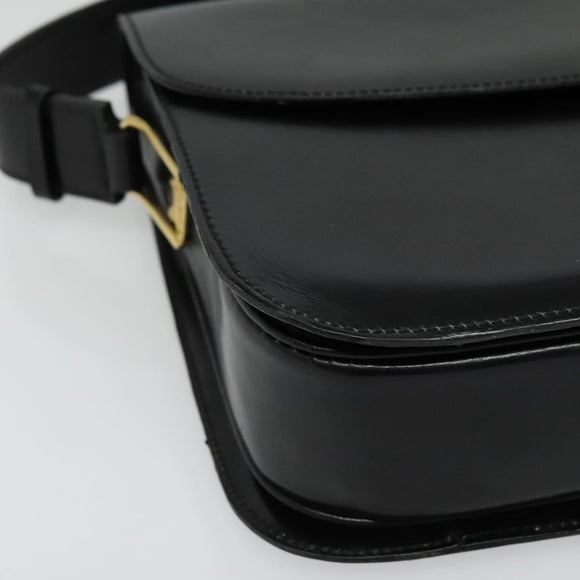 CELINE Shoulder Bag Leather Black Gold Auth fm4838