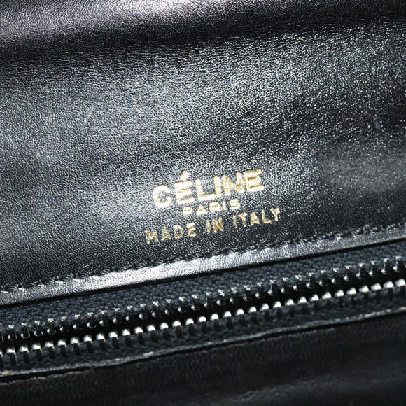 CELINE Shoulder Bag Leather Black Gold Auth fm4838