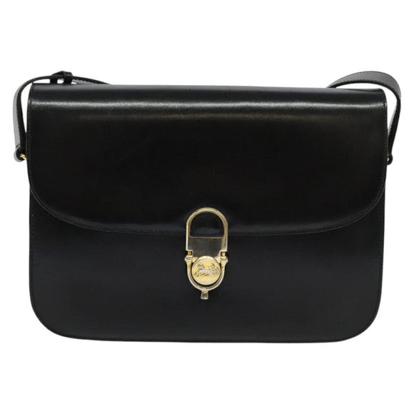 CELINE Shoulder Bag Leather Black Gold Auth fm4838