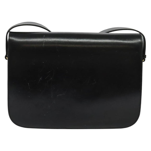 CELINE Shoulder Bag Leather Black Gold Auth fm4838