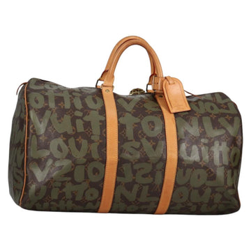 LOUIS VUITTON Monogram Graffiti Keepall 50 Boston Bag Khaki M92196 Auth fm4841V