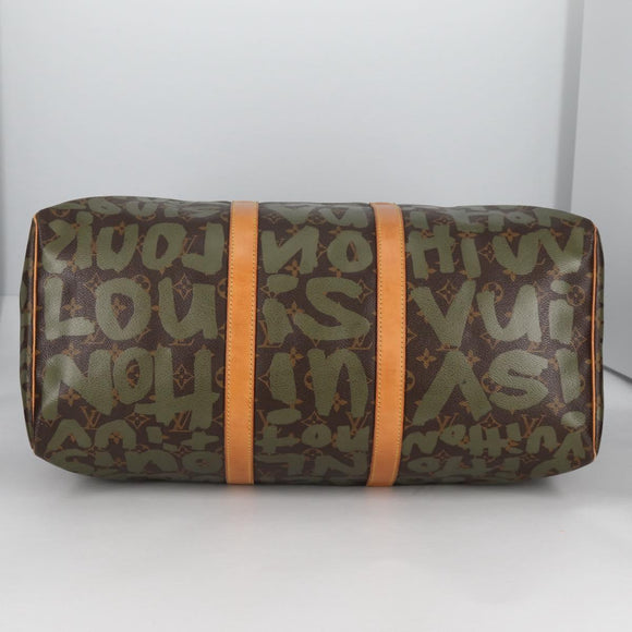 LOUIS VUITTON Monogram Graffiti Keepall 50 Boston Bag Khaki M92196 Auth fm4841V